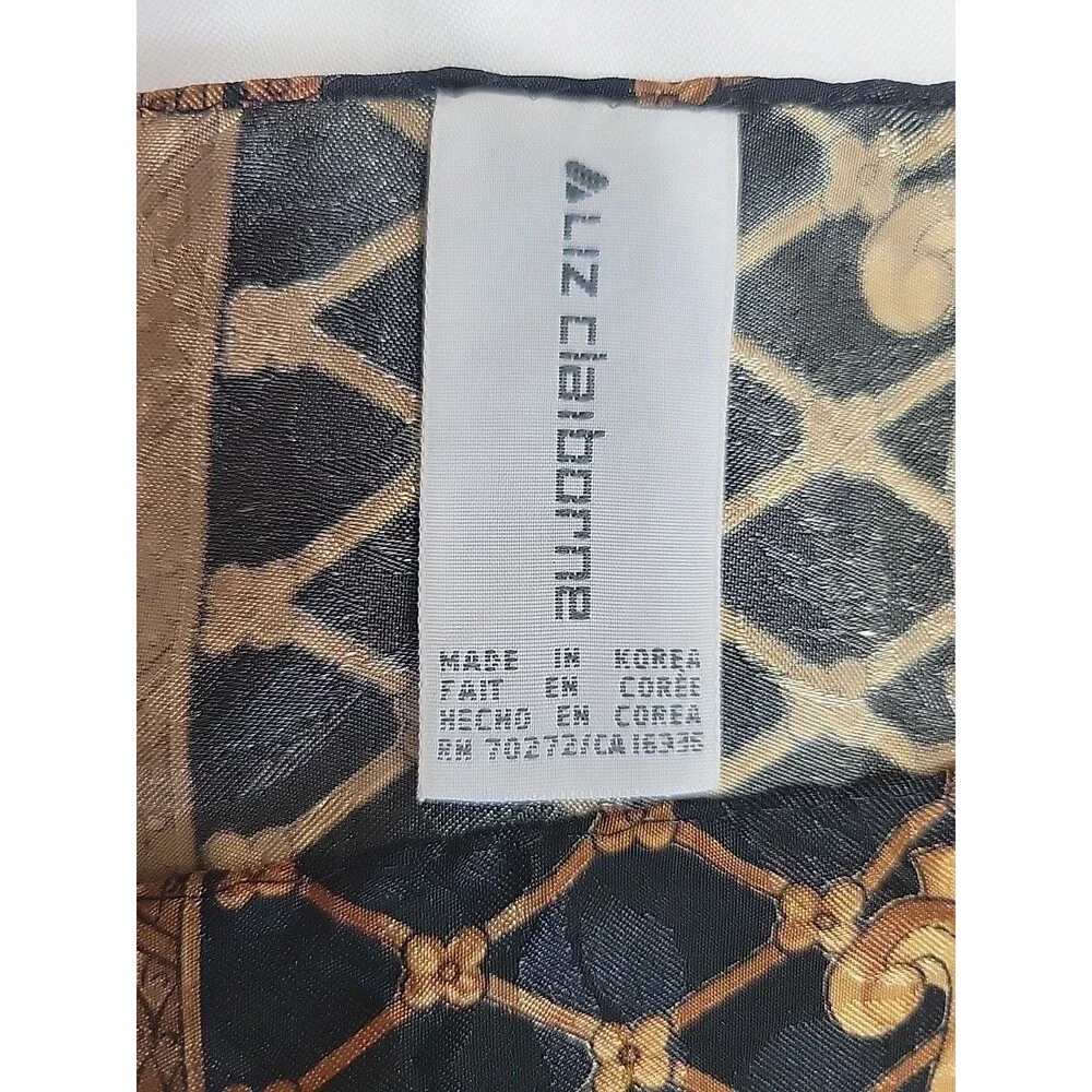 Vintage Liz Claiborne Silk Scarf Oblong Black Gold Baroque Floral Lattice Long